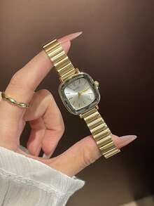 1pc Women's Stainless Steel Strap Watch, Classic Square Shape, Elegant Quartz Watch Suitable For Daily Wear, Business, Parties