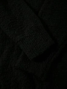 Unisex Fluffy Casual Loose Fit Crew Neck Textured Solid Color Pullover Sweater, Versatile Long Sleeve Knit Top For Autumn And Winter - màu đen - Xem 9