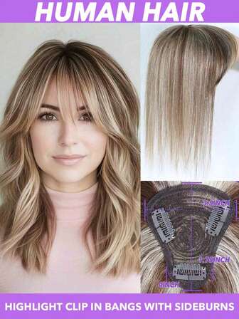 #4/613 Marrón chocolate con reflejos dorados, cabello humano liso con flequillo en forma de T y O para mujeres. Estas piezas de cabello con clip mejoradas están hechas de cabello humano real, perfectas para agregar volumen al cabello fino y cubrir las raíces grises para uso diario, adecuadas para todas las etnias. 1 pieza/paquete, extensión de cabello liso, accesorio de cabello, pieza de cabello natural, 8-10 pulgadas