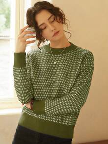 Knit Mix Women's Striped Knit Sweater, Suitable For Autumn/Winter, Casual Color Block Long Sleeve Top, Perfect For Spring, Christmas, New Year, Valentine's Day And Other Occasions, Showcasing An Elegant And Vintage Vibe, An Ideal Choice For Back-To-School Season And Autumn Fashion - Green - View 6