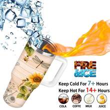 1pc 20oz/40oz Sunflower And Dragonfly Pattern Tumbler With Lid And Straw, Insulated Travel Mug For Fall, Gift For Women Men, Ideal For Halloween, Memorial, Christmas, Birthday Gift, Iced/Hot Coffee Cup - 20ZT - 查看 6