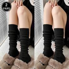 1/2/3 双女式罗纹及膝袜 - 纯色黑白，百搭长筒袜，适合秋冬日常通勤，仅可手洗，舒适时尚，适合休闲或正式装扮，可爱的袜子，日常鞋履，简约设计，舒适贴合，时尚爱好者，冬季鞋履，经典款式，柔软材质，办公室穿着，适合休闲装扮