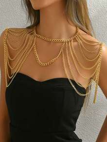 1pc Elegant Luxury Chain Necklace Shoulder Strap, Suitable For Women In Any Occasion - Gold - View 1