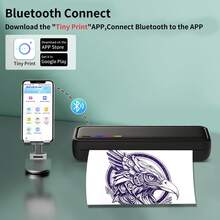 紧凑型便携式 A4 热敏打印机，无需墨水或碳粉，可打印文档、图像、纹身，支持热敏纸或纹身纸，兼容移动应用程序、平板电脑应用程序和计算机（需要驱动程序），包装包括：1 台热敏打印机 + 1 卷热敏纸（机器内部）+ 5 张转印纸 + 用户手册 + Type-C 电缆