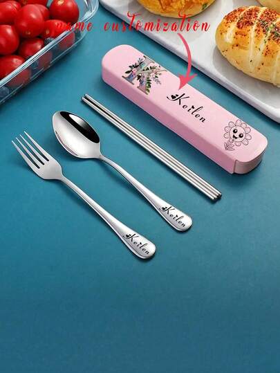 Set di posate personalizzato, composto da forchette, bacchette, cucchiai in acciaio inossidabile, set di stoviglie portatile, set di posate riutilizzabili in acciaio inossidabile, set di posate per campeggio, picnic, escursioni, ufficio