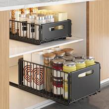 Mobile base, 2 contenitori estraibili e scorrevoli, porta spezie in acciaio al carbonio, cassetti telescopici 24 * 37,5 * 10 cm/24 * 37,5 * 18 cm