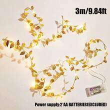 1入 3.2/6.5/9.6/16.4英呎人造金色葉飾燈，電池供電銅線燈，適用於居家裝飾、客廳牆面裝飾、生日裝飾、派對裝飾、婚禮裝飾、臥室牆面裝飾、餐桌裝飾、戶外裝飾 - 黃色 - 查看 13