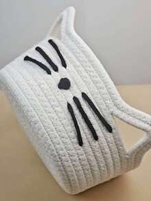 1 pieza Cesta de almacenamiento de escritorio de cuerda de algodón con diseño de gato de dibujos animados, cesta de almacenamiento de juguetes y decoración del hogar estilo Ins, cesta de almacenamiento de cosméticos para dormitorio, adecuada para almacenamiento de regalos para niños, almacenamiento de juguetes y snacks para mascotas, adecuada para decoración de regalos navideños