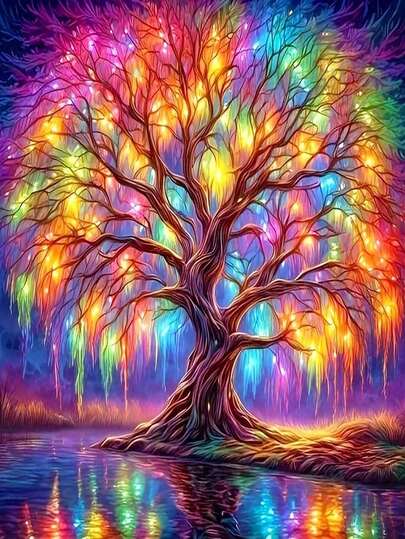 5D Diamond Painting Kit - Colorful Mystical Tree, Full Drill Round Diamond Mosaic Kit With Tools, Diamond Embroidery Craft Gift For Adult Beginners, Home Wall Decor And Room Decoration, Birthday Present