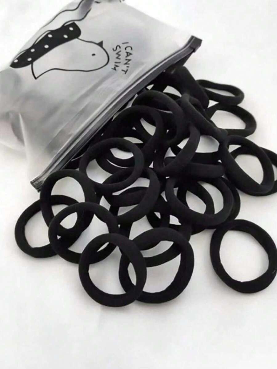 50pcs Bird Bag Black Simple, Fashionable, Versatile, Elegant Women's High Elasticity Hair Tie Black Basic Hair Hoop Suitable For Daily Use ,Ponytail Holders ,Hair Elastics ,Hair Rubber Bands ,Scrunchies ,Hair Rope ,Elastic Hair Tie