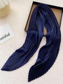 1pc Women's Solid Color Faux Silk Crinkle Small Scarf, Headband, Hair Tie, Versatile Wrap, Suitable For Daily Use For Dress,Beach,Holiday - Navy - View 2