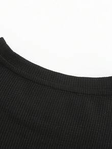 Sudadera holgada de cuello redondo para hombre, con estampado de letras en el pecho. - Negro - Ver 7