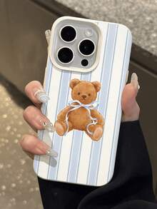 Bear 1pc Fashionable Summer Limited Edition Pink Vertical Stripe 2-Piece Swimsuit Pattern Lychee Texture TPU Waterproof Anti-Fall Anti-Slip Soft Phone Case Compatible With Apple/ Phones - Multicolor - View 4