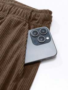 Plus Size Men's Corduroy Loose Straight Leg Pants, Solid Color Casual Street Style, Suitable For Spring And Autumn, Winter - Coffee Brown - View 3