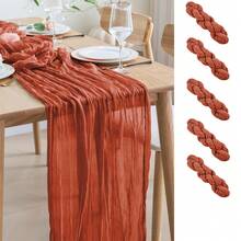 Camino de mesa de gasa navideño de 10 pies, 5 paquetes de 35x120 pulgadas, camino de mesa de gasa para recepción de bodas, fiesta de cumpleaños bohemia, decoración de mesa rústica y romántica para bodas - Multicolor - Ver 16