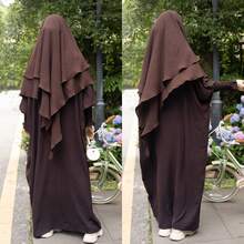 1 Set de Hiyab musulmán de doble capa elegante con buena privacidad, suave y cómodo + Vestido musulmán con diseño de manga elástica, Abaya clásica y versátil (Vestido + Hiyab)