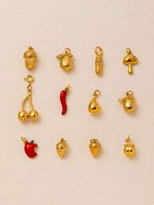 1pc Fashionable Retro Stainless Steel Fruit Series Lemon Peach Strawberry Snow Pear Mushroom Apple Cherry Pineapple Pendant, Electroplated 18K Gold, Suitable For DIY Necklace, Bracelet, Earrings, Key Chain, Bag Chain, Lace Chain, Women's Jewelry Accessories, DIY Amulet Accessories, Can Be Worn As An Exquisite Pendant To Show Charm, As A Gift For Wife, Mother And Girlfriend. Ladies' Jewelry.