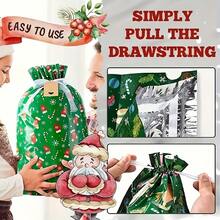 2PCS/Set Christmas Gift Packaging Bags With Drawstring Closure Festive Santa Reindeer Snowflake Tree Designs Multiple Styles Of Gift Packaging Bags Durable Plastic Holiday Treat Bags For Xmas Decorations Candy & Presents - Multicolor - View 6