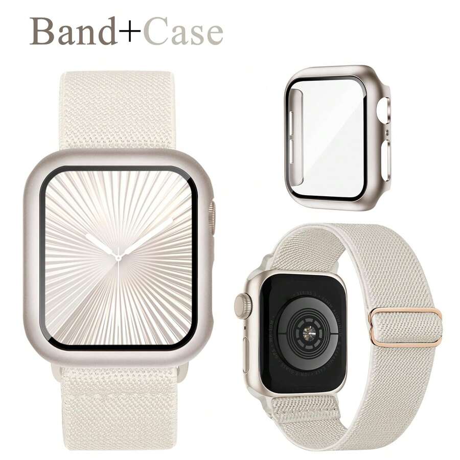 Stretchy Bands Compatible With Apple Watch Band And Case 40mm 44mm 41mm 45mm 42mm 46mm 38MM, Nylon Solo Loop Sport Straps Protective Cover With Screen Protector Compatible With IWatch Series 11 10 9 8 7 SE 6 5 4 3 2 1