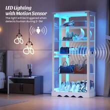 HWB Display Cabinet With Glass Doors, 71'' Tall Curio Cabinet With RGB Lights For Collectibles, LED Display Case With Removable Shelf For Book/Medal/Figure, White - 查看 5