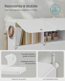 Scarpiera, Scaffale Modulare a 12 Scomparti per 48 Paia di Scarpe da Ingresso, con Sportelli, Telaio in Acciaio e Ripiani in Plastica, Camera da Letto, Bianco Nuvola - Bianco - Visualizzare 4