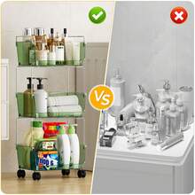 3- Tier Metal Rolling Cart For Kitchen, Bathroom, Office – Plastic Utility Storage Carts With Wheels – Ideal For Small Spaces, Pantry, Classroom, Workshop Organization And Storage, Green - phong cách - Xem 6