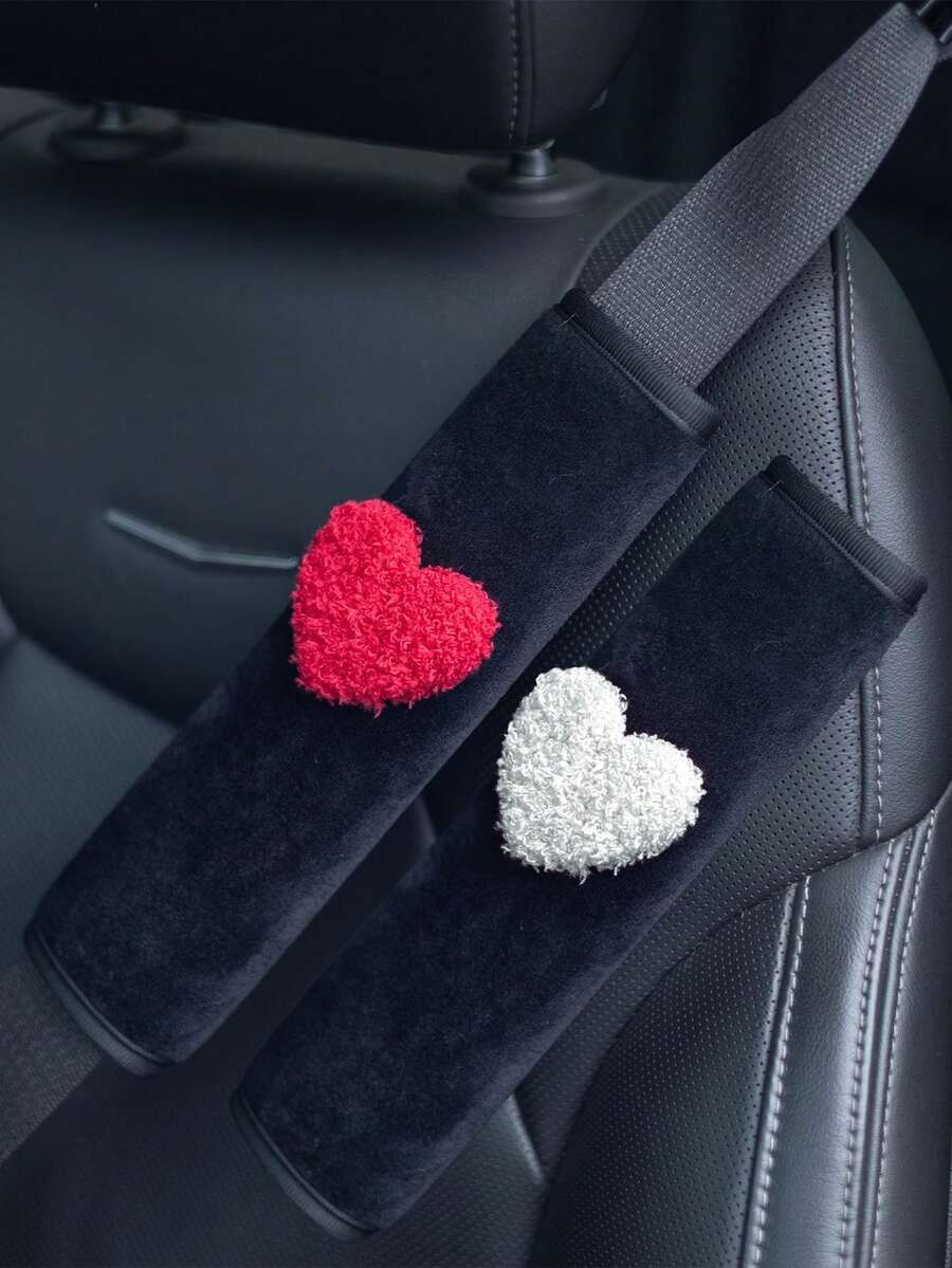 2 piezas/1 pieza Protector de hombro para coche de peluche corto, protector de hombro de amor para estiramiento de hombros