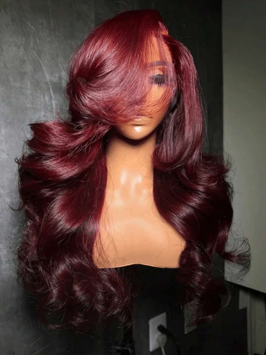 NARNI 34 Inch 99J Burgundy Lace Front Wig 250% Density 13x6 HD Transparent Lace Frontal Human Hair Wigs Glueless Body Wave Human Hair Wig Red Wine 99J Colored Pre Plucked With Baby Hair For Women - S99J - 查看 1