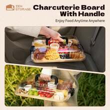 Bamboo Cheese Board With Secure Acrylic Cover - Portable Bamboo Snack Tray For Camping, Parties And Restaurants. Also Suitable For Charcuterie Boards, Holiday Appetizers And Delicious Snacks. Stylish Transparent Cover Design And Packaging Materials.