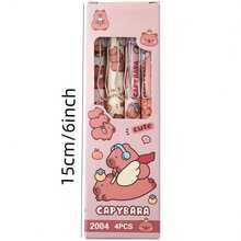 4pcs Capybara Gel Ink Rollerball Pens - 0.5mm Extra Fine Point Retractable Black Ink Pens - Cute And Fast Drying For Smooth Writing - Plastic Material With Anxiety Relief Design - Coffee Brown - View 2