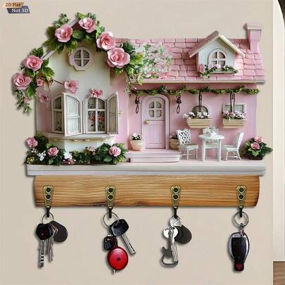 Wall Mount Cottage Key Holder Creative 2D Decorative Key Hanger For Home Living Room Office