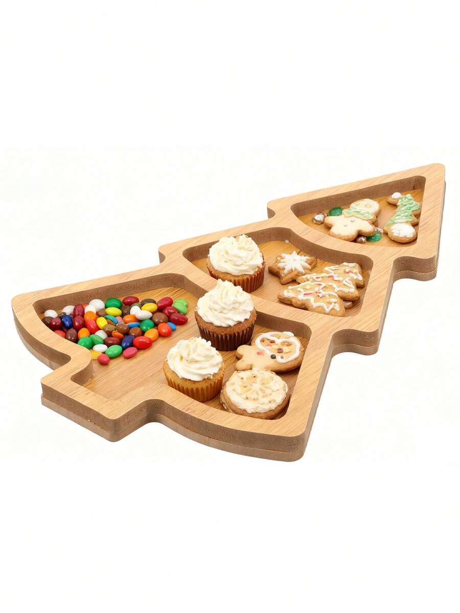 1 tavă de servire pentru brad de Crăciun, platou din lemn pentru aperitive pentru petrecere, placă creativă pentru gustări, brânză, fructe și nuci, piesă centrală pentru divertisment de sărbători