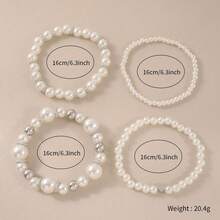 4Pcs Pearl Heart Bracelet Set Dainty Fixed Fit Charm Boho Elegant Jewelry Gift For Women Mom Daughter Valentines Day