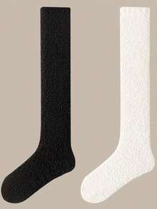 3双装女士高级过膝袜 - 柔软珊瑚绒，厚实保暖，透气吸汗，可机洗，纯色，适合秋冬季户外活动，圣诞礼物