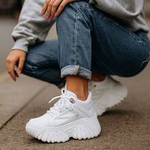 Buffalo Women's High Platform Sneakers Tractor Shoe 7cm High Promotion - White - View 3