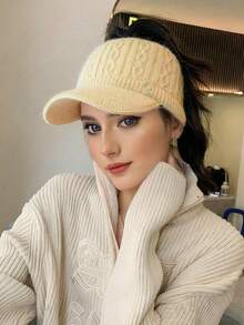 1 Damska zimowa czapka dzianinowa z podszewką, płaska góra, dzianinowa struktura, oddychający damski beret - składana konstrukcja, odpowiednia na każdą porę roku, pasiaste rzemiosło, nieelastyczna, motyw festiwalowy