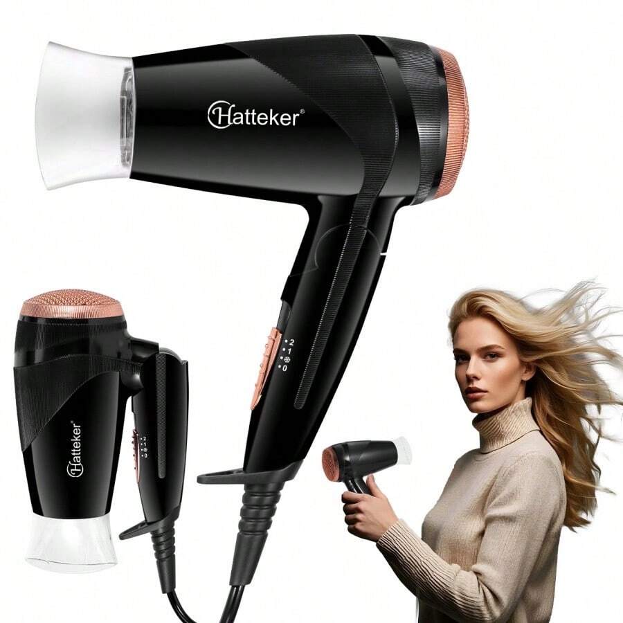 1pc Foldable Hair Dryer With EU Plug, Portable Home Use Cold & Hot Air Blower - EU C Type Plug(220-240V) - View 1