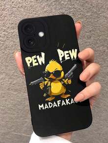 1pc Funny Duck Holding Gun Precise Hawk Eye Camera Protective Black TPU Soft Phone Case Compatible With Apple 16 Pro Max, 15, 14, 13, 12, 11 Pro Max Plus Mini 16E, XR/X/XS Max And Other Models, Suitable As Gift For Friends