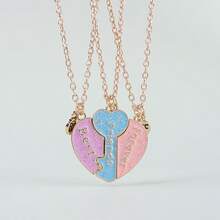 3 Pcs/Set Key Heart Best Friends Pendant Necklace For School Lover Clavicle Chain BFF Best Friends Machine Pendant Necklace Popular Geometry Adjustable Double Chain Couple Necklace Jewelry Gifts