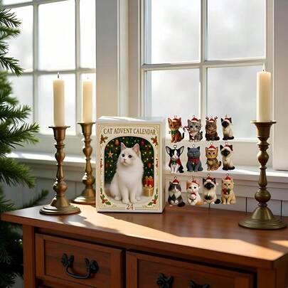 Calendário do Advento 2025 para amantes de gatos, Calendário do Advento 2025 para gatos com 24 figuras de gatos, Enfeites para pendurar gatos, Contagem regressiva para o feriado para colecionadores de gatos, Decoração para árvore de Natal, Conjunto de calendário do Advento para gatos para o Natal