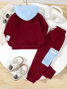 2pcs Young Boy Casual "NEW YORK" Letter Print Hoodie Sweatshirt + Pants Set, Autumn/Winter