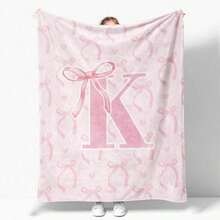 Coquette Pink Bow Throw Blanket, Personalized Initial K Soft Fluffy Cozy Flannel Blanket, Monogrammed Gifts For Daughter Women Teen Girls, Customized Blanket For Bedding Bedroom Office, Cozy Soft Flannel Blanket & Suitable For Birthday Anniversaries, Valentine's Day, Thanksgiving, Christmas, Halloween, Wedding, New Year Gifts Provide Personalized Ideal Gifts For Her, Him, Family Members, Boyfriends, Girlfriends, Fathers, Family Members, Mothers, Lovers, Daughters, Sons, Grandfathers, Grandmothers, Friends, Classmates And Pets. Sofa, Bed, Car, Bedroom, Living Room, Office, Outdoor Camping, Beach, Wall Decoration, Bedroom Decor,  Halloween Blanket, Fall Decor, Fall Decorations For Home, Christmas Party Theme Blanket, Christmas Decor, Office Decoration - Nhiều màu 7 - Xem 1