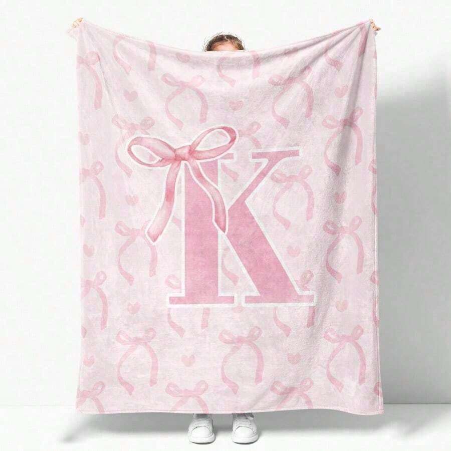 Coquette Pink Bow Throw Blanket, Personalized Initial K Soft Fluffy Cozy Flannel Blanket, Monogrammed Gifts For Daughter Women Teen Girls, Customized Blanket For Bedding Bedroom Office, Cozy Soft Flannel Blanket & Suitable For Birthday Anniversaries, Valentine's Day, Thanksgiving, Christmas, Halloween, Wedding, New Year Gifts Provide Personalized Ideal Gifts For Her, Him, Family Members, Boyfriends, Girlfriends, Fathers, Family Members, Mothers, Lovers, Daughters, Sons, Grandfathers, Grandmothers, Friends, Classmates And Pets. Sofa, Bed, Car, Bedroom, Living Room, Office, Outdoor Camping, Beach, Wall Decoration, Bedroom Decor, Halloween Blanket, Fall Decor, Fall Decorations For Home, Christmas Party Theme Blanket, Christmas Decor, Office Decoration - Nhiều màu 7 - Xem 1