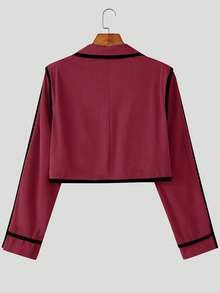 INCERUN Fashion Men's Long Sleve Colorblock Blazer Coat Cropped Jacket Wide-Leg Pants Trousers Party Set Two-Piece Outfit - rượu vang đỏ - Xem 7
