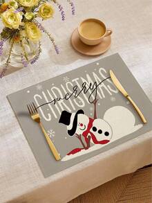 1 pièce/4 pièces/6 pièces/60 pièces Sets de table en lin bonhomme de neige de Noël, sets de table d'hiver de Noël, Joyeux Noël, convient pour la maison, le restaurant, la décoration de table à manger, articles ménagers