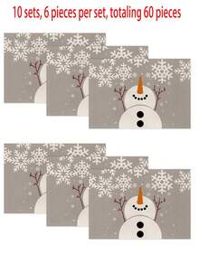 1 pièce/4 pièces/6 pièces/60 pièces Sets de table en lin bonhomme de neige de Noël, sets de table d'hiver de Noël, Joyeux Noël, convient pour la maison, le restaurant, la décoration de table à manger, articles ménagers