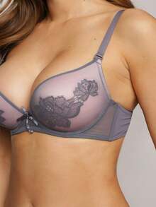 Sujetador con push-up con lazo decorativo y rosas - Gris - Ver 3
