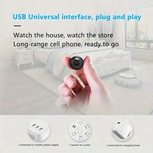 1 y 2 Mini cámara HD inteligente, cámara de para el hogar, portátil e inalámbrica WiFi 2.4G con monitoreo remoto desde el teléfono móvil, con función de grabación de video, monitor, cámara de niñera, función de visión nocturna y detección de movimiento. (Sin batería, necesita conexión USB) - Negro - Ver 8
