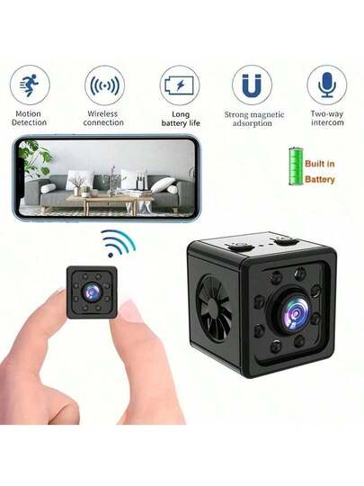 1pc Mini Full HD Slimme Camera, Motion Detection Circular Video Recording Function, Night Vision 1080P Indoor/Outdoor Monitoring USB Charging, Easy To Install, Of Office, Family, Elderly Children Pets Nannies, Protect Home Security.