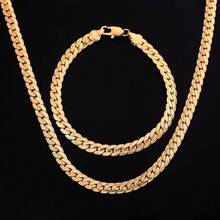 Chunky Jewelry 18k Gold Plated Copper Hiphop Link Chain Necklace Bracelet Jewelry Set For Women